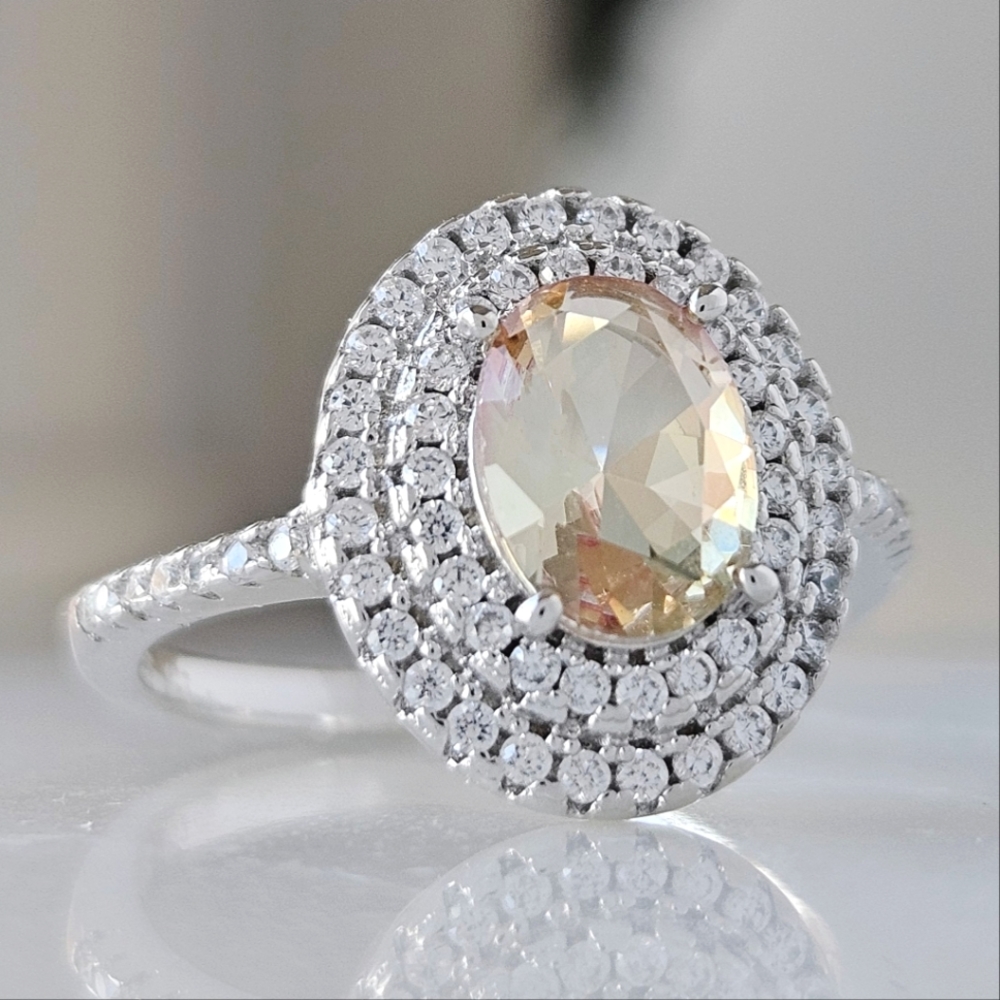 Oval Honey Color Gemstone Ring, 925 Sterling Silver Charmed Aroma